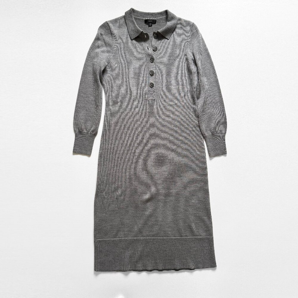 J. Crew Collared Merino Wool Midi Sweater Dress Sz XS Gray